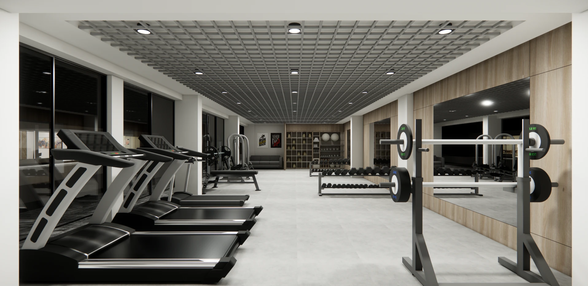 In-house gym with cardio, strength and yoga zone at Areca PG, Ahmedabad