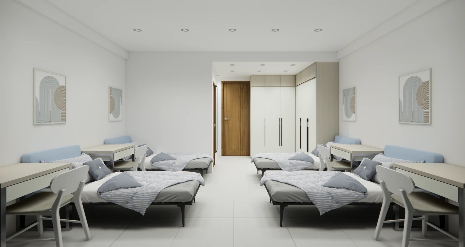 Quad sharing room common area at Areca PG